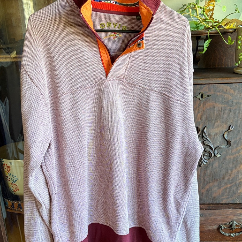 Orvis Men's Heathered Maroon  Quarter-Zip with Orange Trim